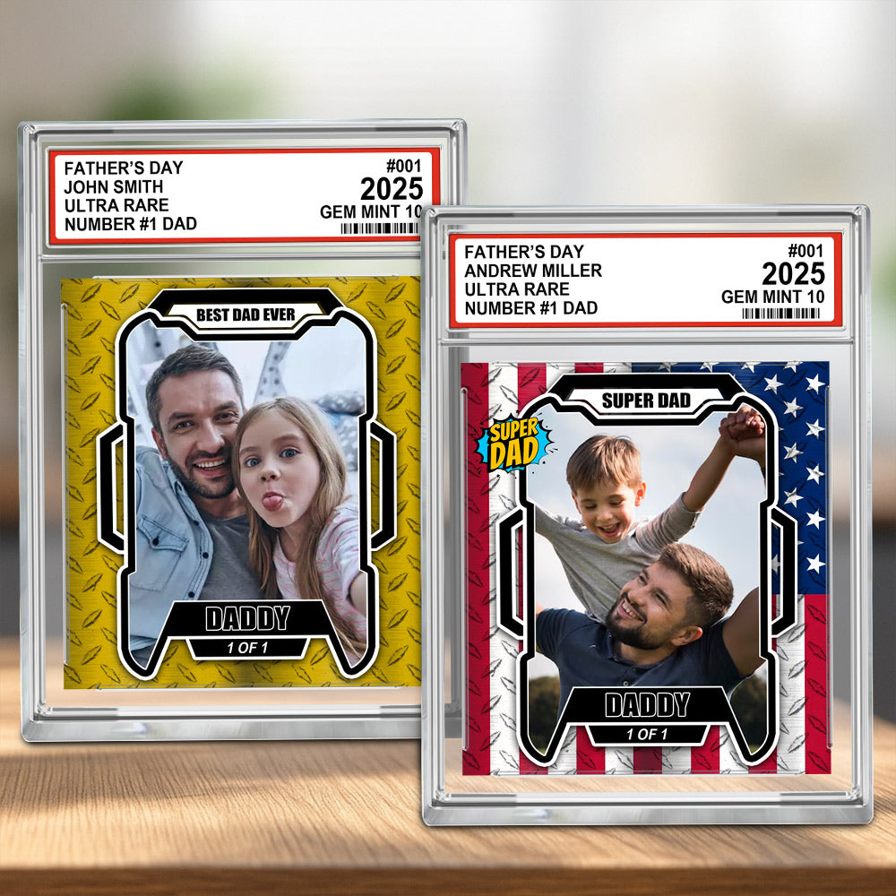 Father’s Day Ultra Rare No1 Dad Trading Card Style Personalized Acrylic Block Plaque  – Custom Photo Gift for Dad Do98