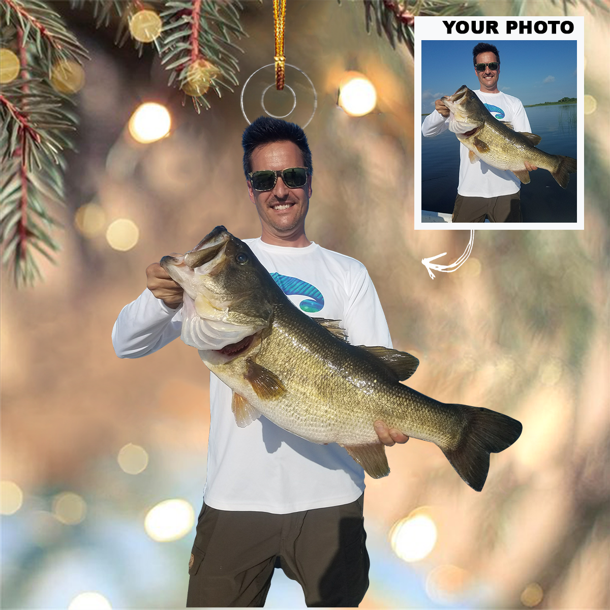 Personalized Upload Photo Ornament Gift For Fishing Lovers - Custom Upload Photo Fisherman