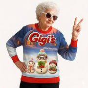 Grandma's Little Snowmen Crochet Faux Yarn Texture Personalized Ugly Sweatshirt For Grandma