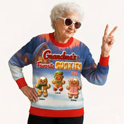 Grandma's Favorite Cookie Crochet Faux Yarn Texture Personalized Ugly Sweater For Grandma
