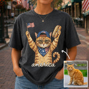 Custom Photo Pet, Patriotic Cat Shirt, Cat Lover Gift, 4th Of July Shirt, America Tee, Independence Day Graphic