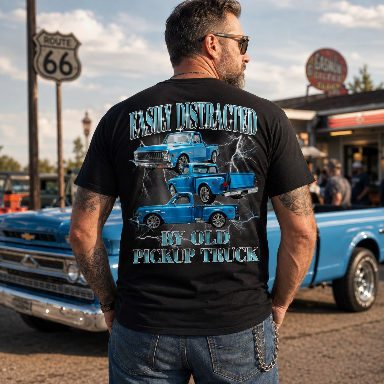 Easily Distracted By Old Car - Custom Pickup Truck Photo Shirts - Gift For Car Lovers A2110 Pt99