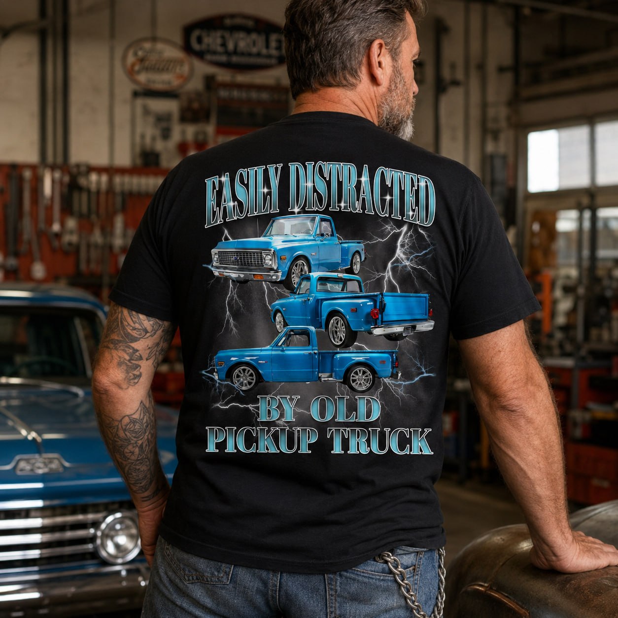 Easily Distracted By Old Car - Custom Pickup Truck Photo Shirts - Gift For Car Lovers A2110 Pt99