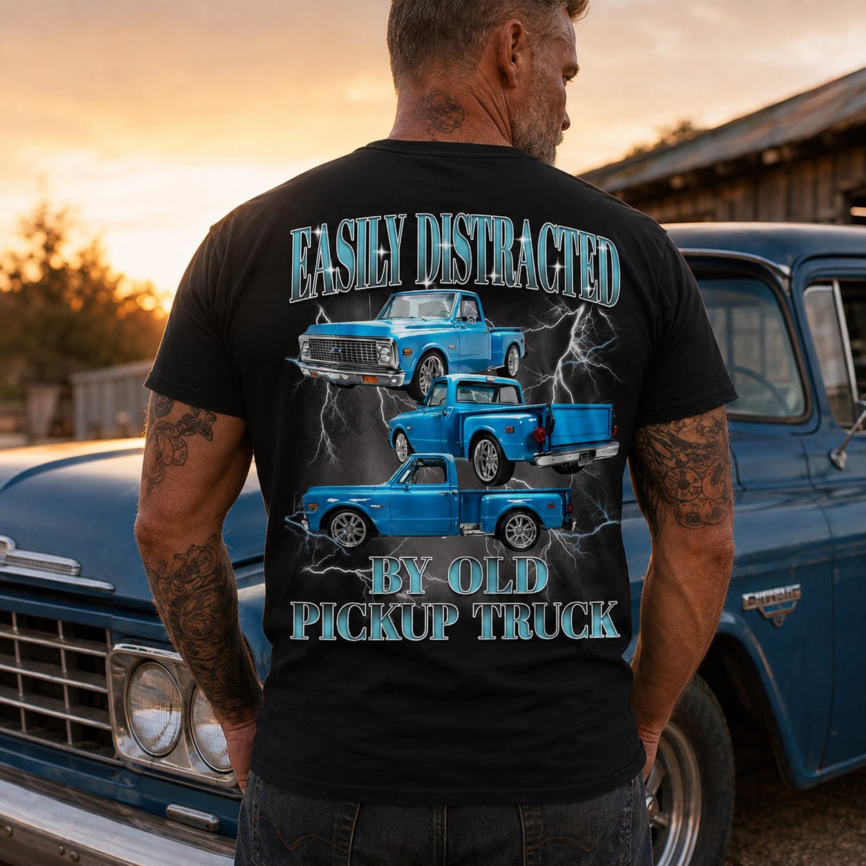 Easily Distracted By Old Car - Custom Pickup Truck Photo Shirts - Gift For Car Lovers A2110 Pt99