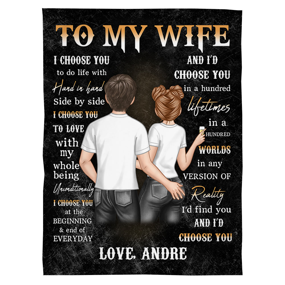 To My Wife I Choose You To Do Life With Hand In Hand Black Couple Custom Blanket Gift For Wife VH01