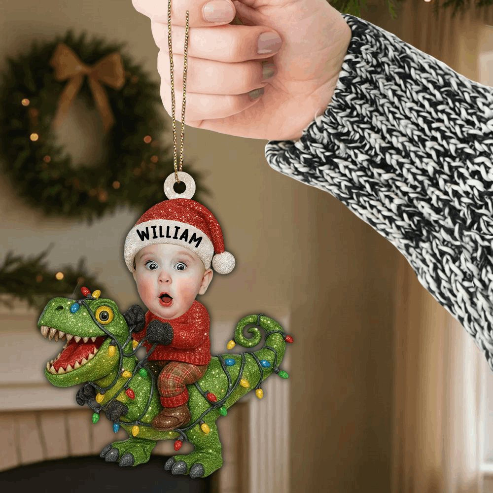 Cute Christmas Dinosaur - Personalized Kid Photo Ornament Li29