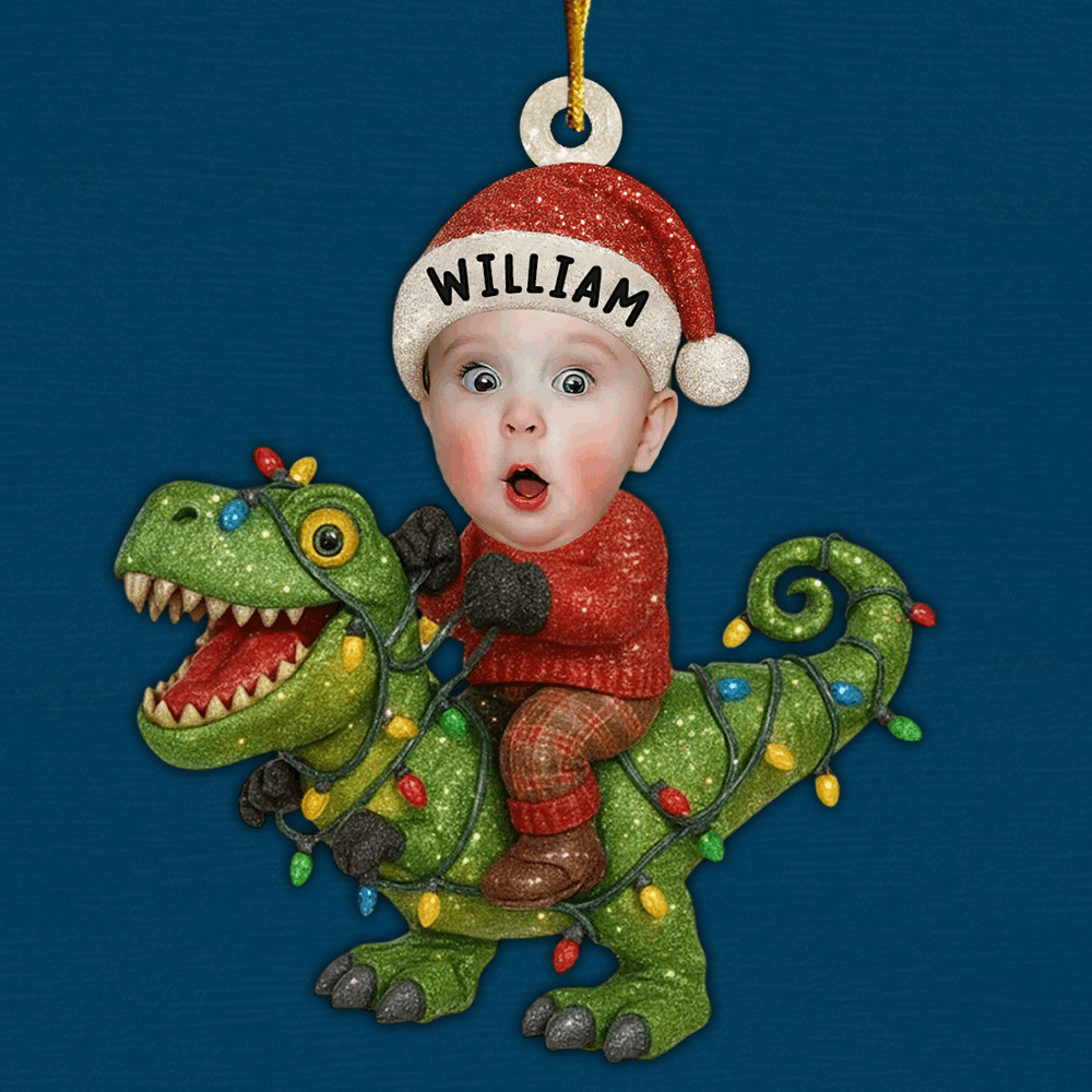 Cute Christmas Dinosaur - Personalized Kid Photo Ornament Li29