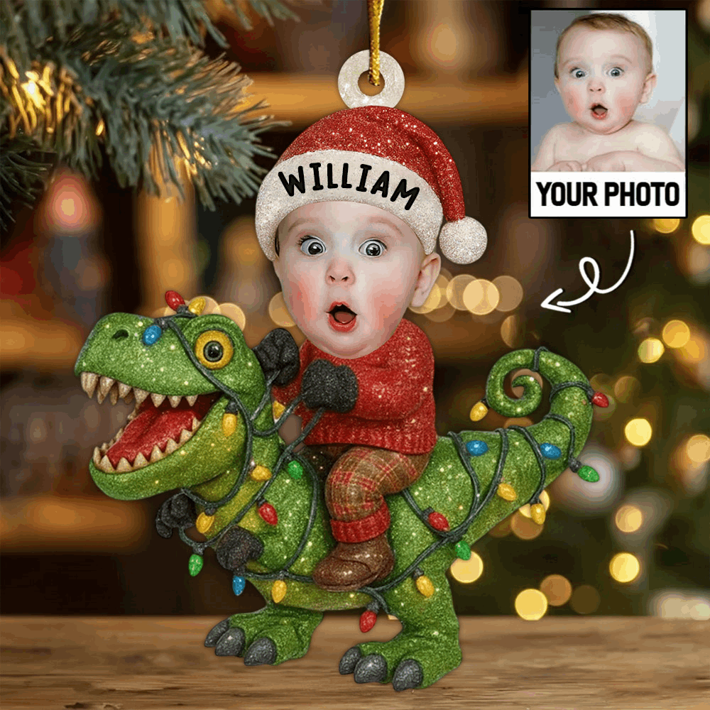 Cute Christmas Dinosaur - Personalized Kid Photo Ornament Li29