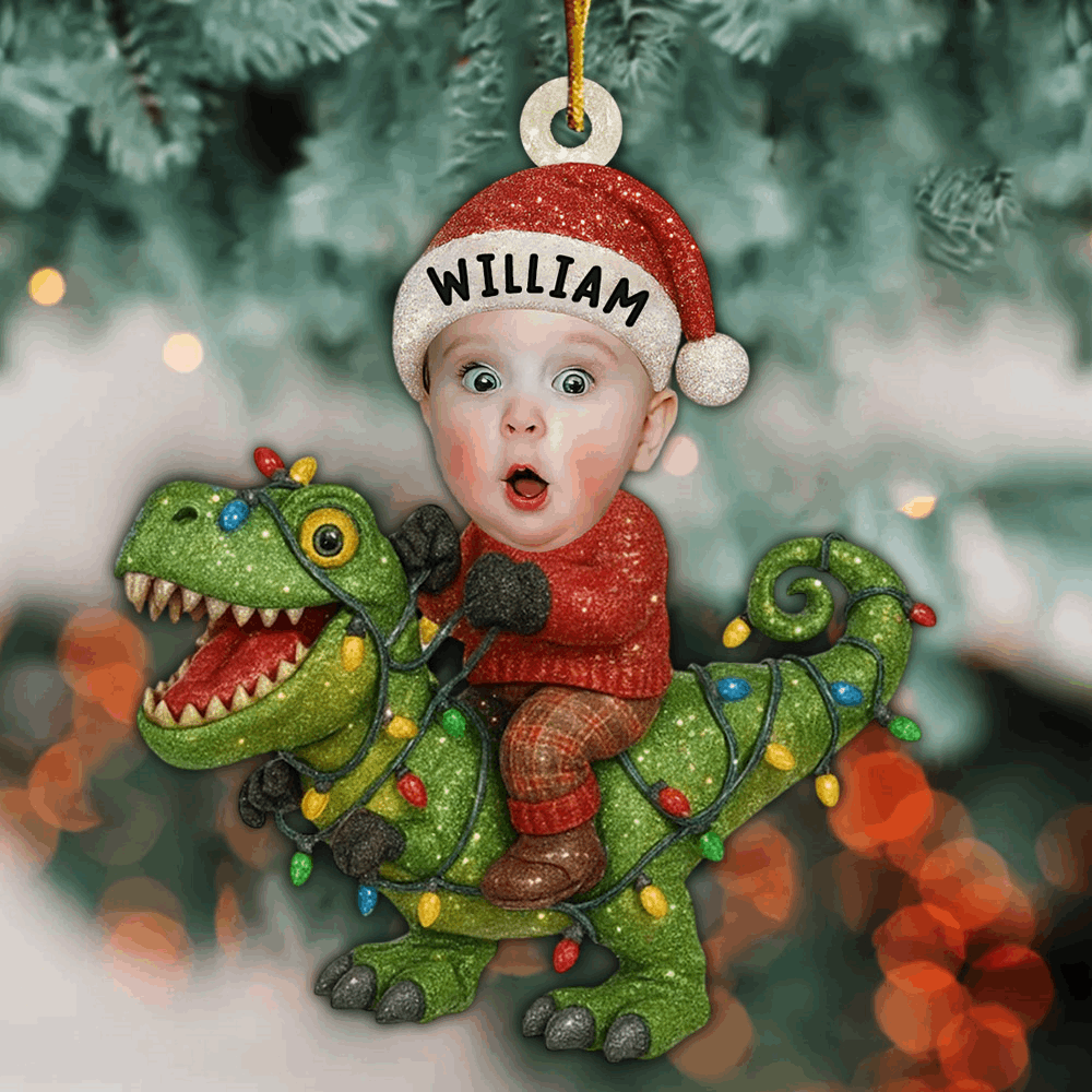Cute Christmas Dinosaur - Personalized Kid Photo Ornament Li29