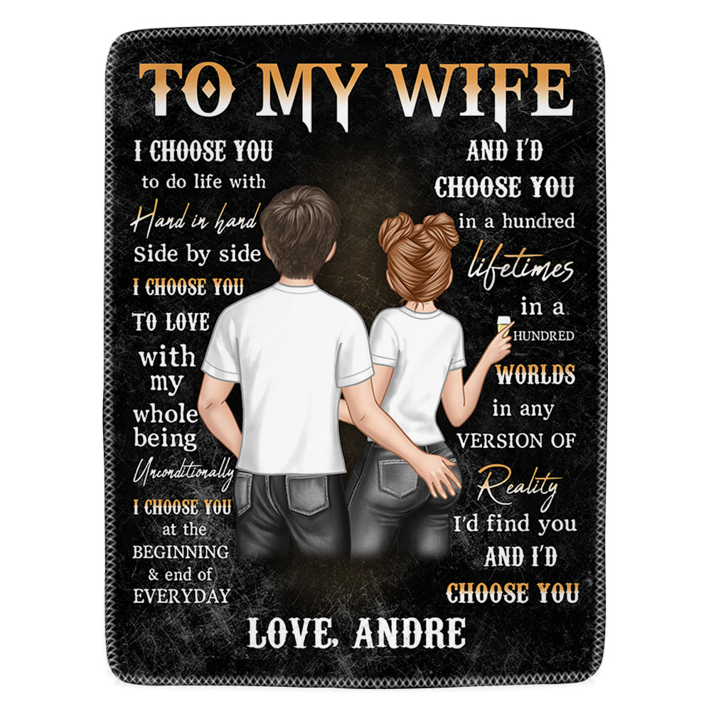 To My Wife I Choose You To Do Life With Hand In Hand Black Couple Custom Blanket Gift For Wife VH01