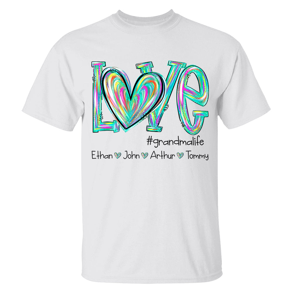 Personalized Love Flower Color 4 Heart For Grandma And Kids Shirt For Grandma & Mom - Mother's Day Gift - Birthday Gift For Her