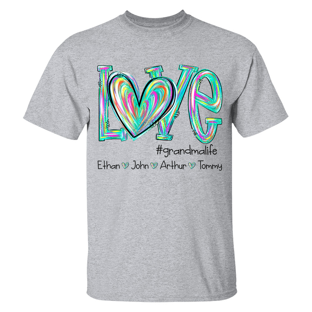 Personalized Love Flower Color 4 Heart For Grandma And Kids Shirt For Grandma & Mom - Mother's Day Gift - Birthday Gift For Her