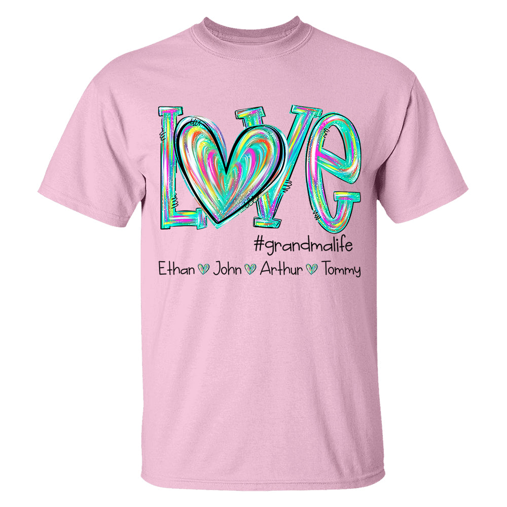 Personalized Love Flower Color 4 Heart For Grandma And Kids Shirt For Grandma & Mom - Mother's Day Gift - Birthday Gift For Her
