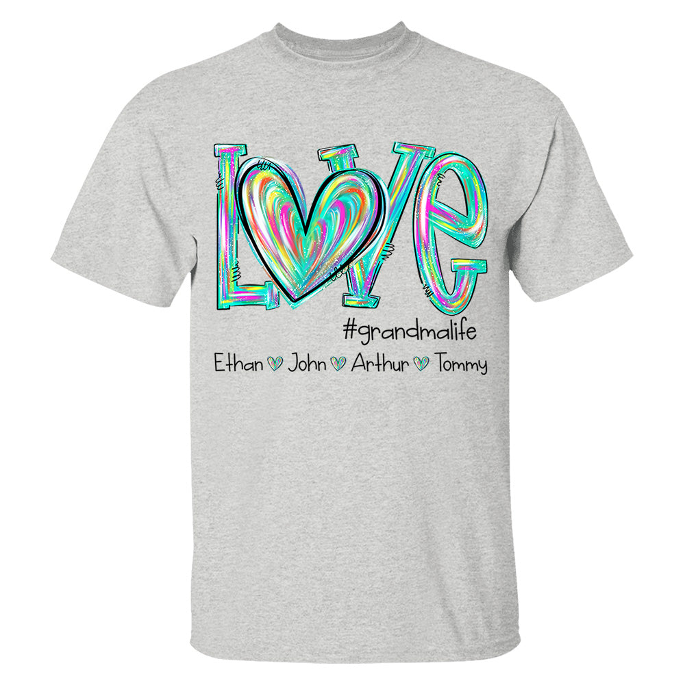 Personalized Love Flower Color 4 Heart For Grandma And Kids Shirt For Grandma & Mom - Mother's Day Gift - Birthday Gift For Her
