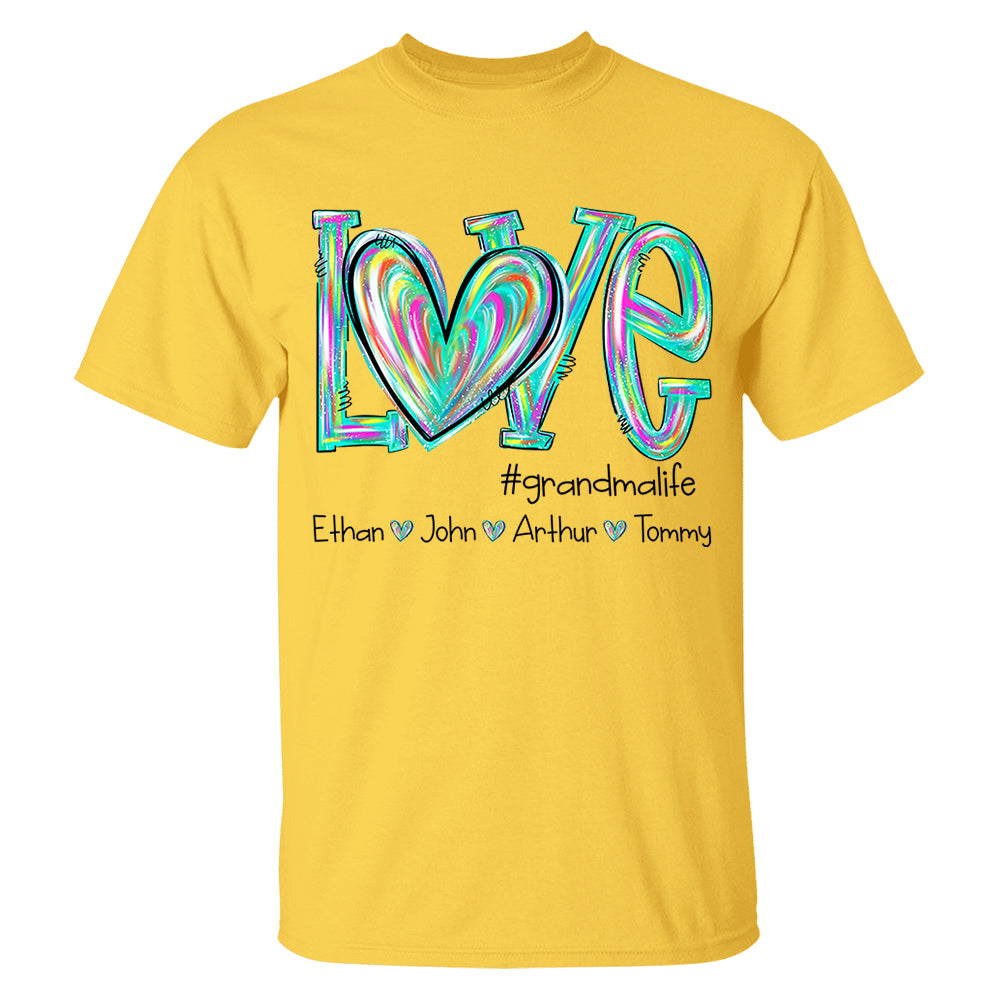 Personalized Love Flower Color 4 Heart For Grandma And Kids Shirt For Grandma & Mom - Mother's Day Gift - Birthday Gift For Her