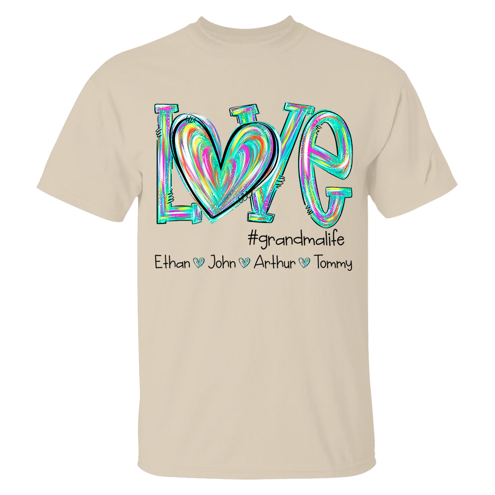 Personalized Love Flower Color 4 Heart For Grandma And Kids Shirt For Grandma & Mom - Mother's Day Gift - Birthday Gift For Her
