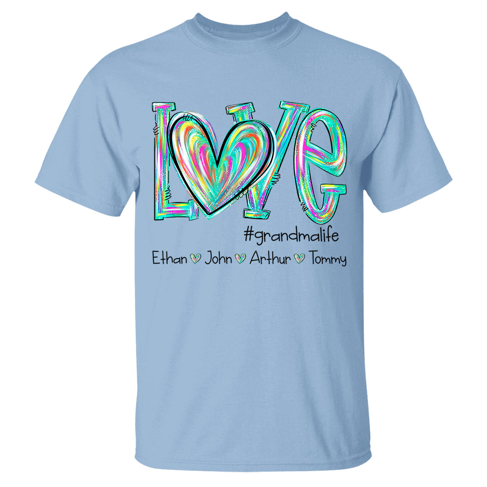 Personalized Love Flower Color 4 Heart For Grandma And Kids Shirt For Grandma & Mom - Mother's Day Gift - Birthday Gift For Her