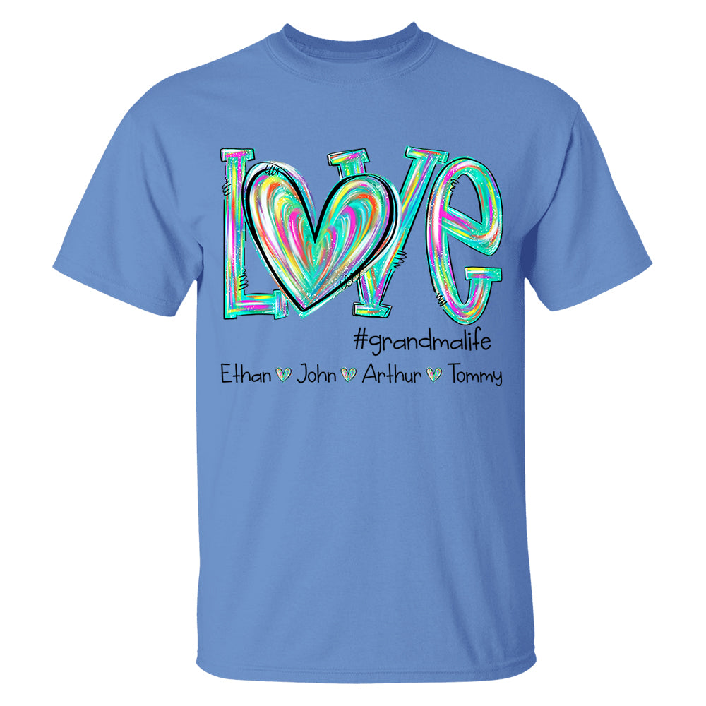 Personalized Love Flower Color 4 Heart For Grandma And Kids Shirt For Grandma & Mom - Mother's Day Gift - Birthday Gift For Her