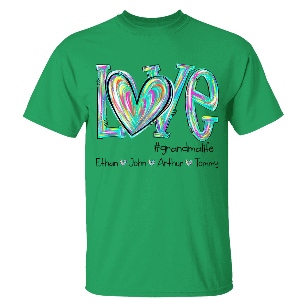 Personalized Love Flower Color 4 Heart For Grandma And Kids Shirt For Grandma & Mom - Mother's Day Gift - Birthday Gift For Her