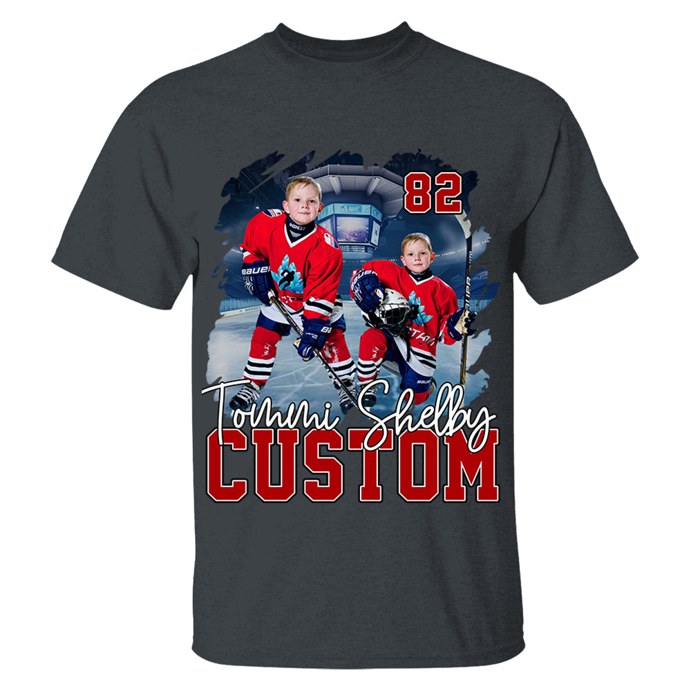 Custom Photo Ice Hockey Player And Team Name Shirt - Personalized Photo Sports Shirt