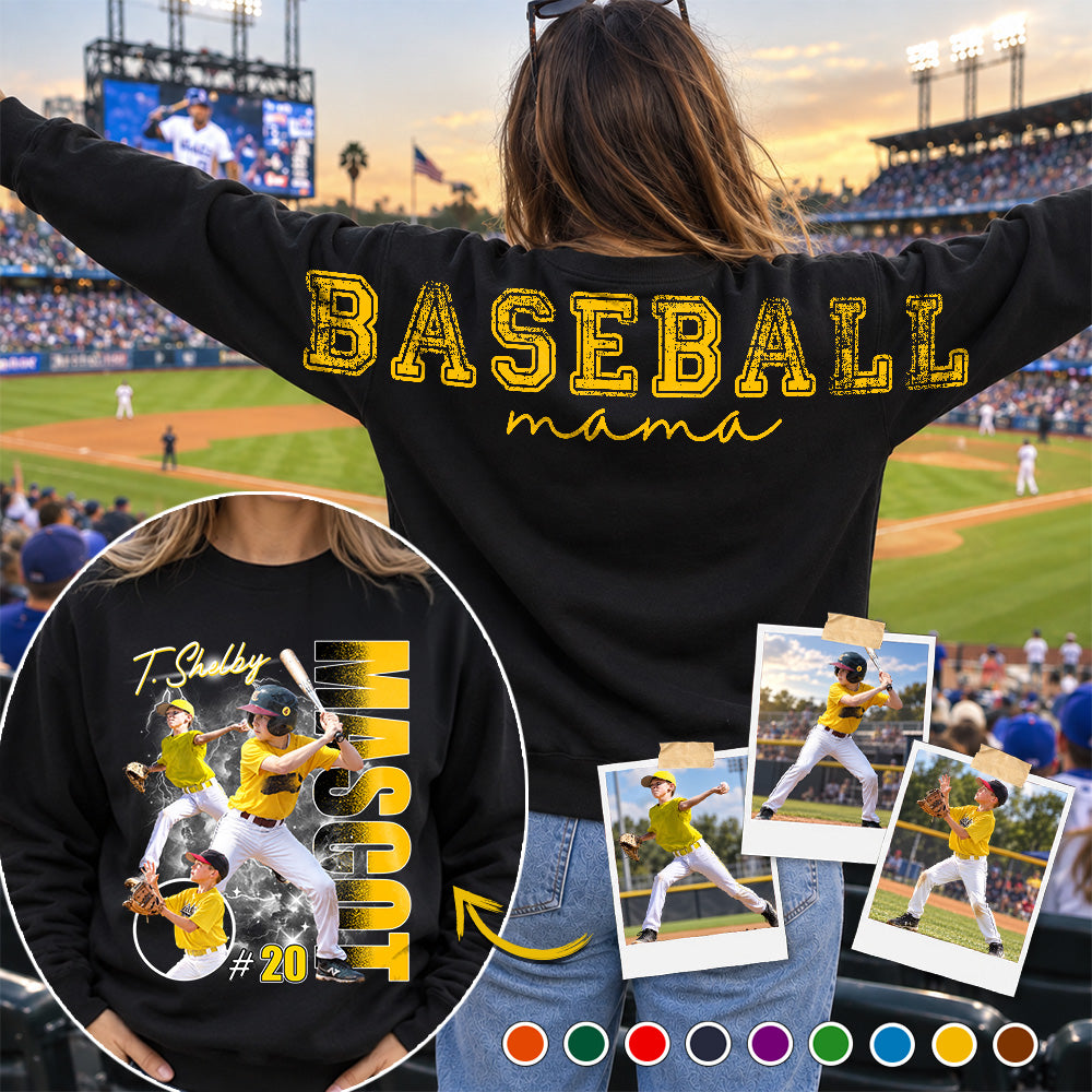 Personalized Baseball Mom Sweatshirt, Custom Large Back Graphic Cheer, Gift For Baseball Mom Family Baseball Lovers MI209 Hv01