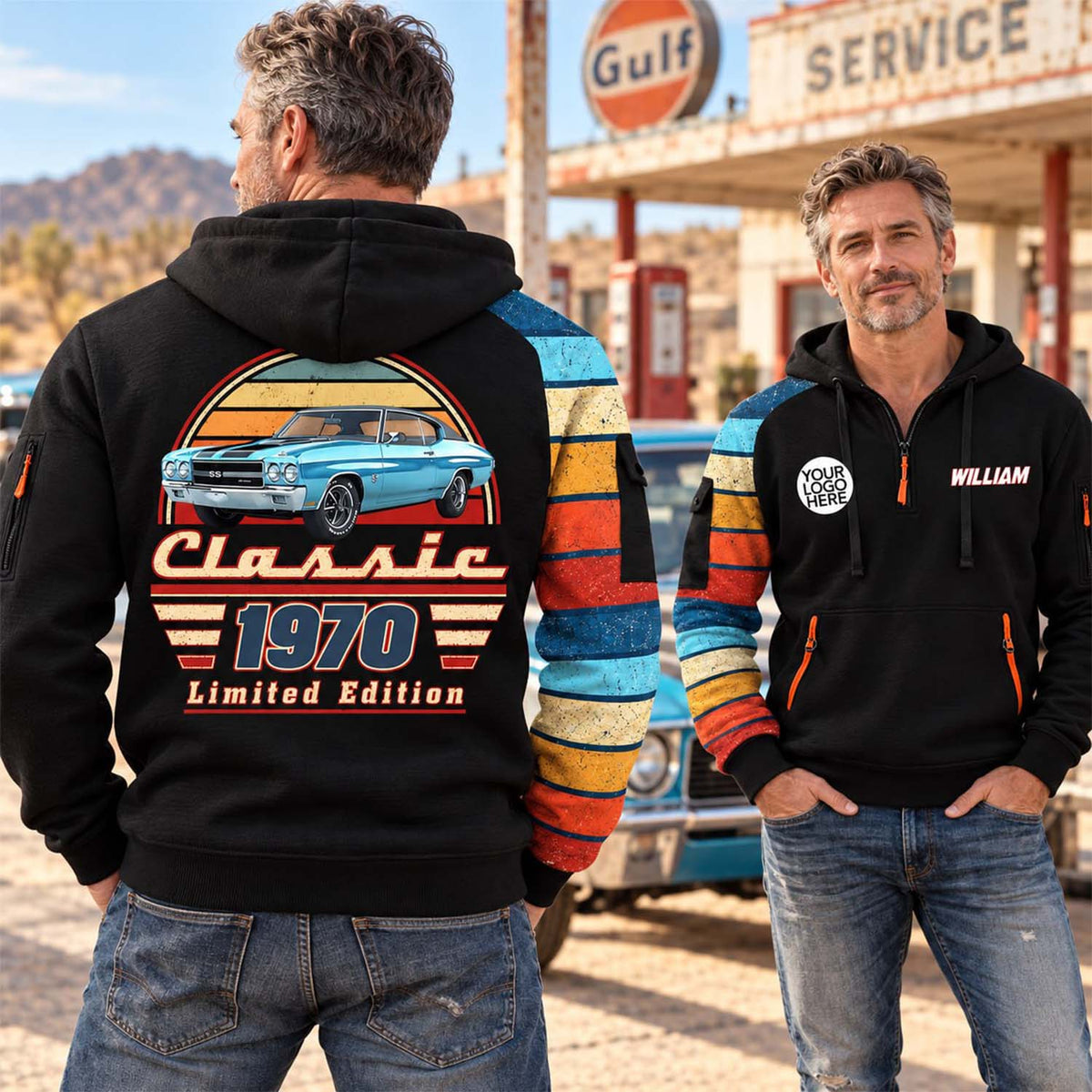 Personalized Photo Classic Car Half Zipper Hoodie - Gift for Dad, Grandpa & Car Lovers A2110 Pt99 VN09