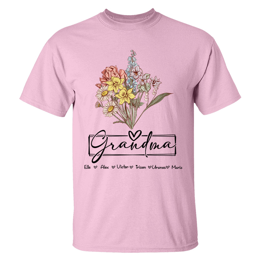 Personalized Wildflower Grandma And Kids Name Shirt - Mother's Day Gift