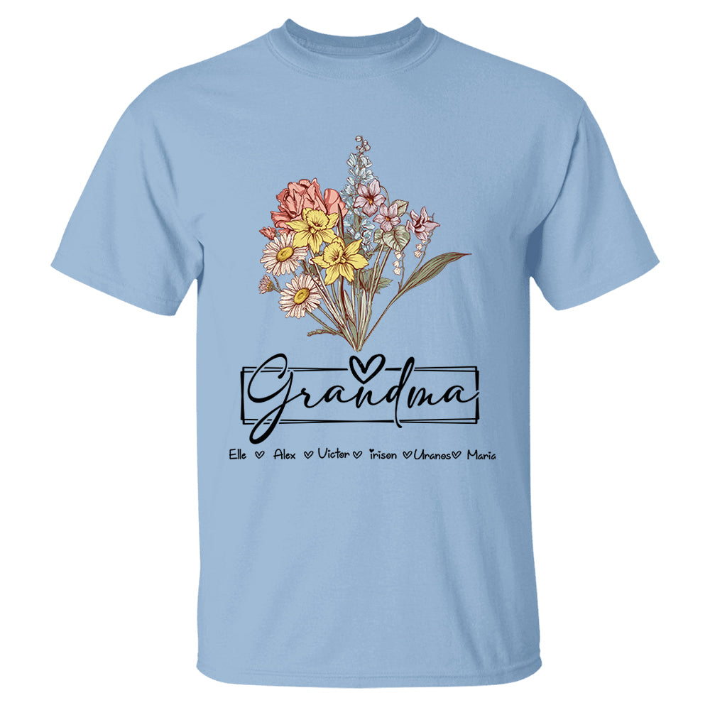 Personalized Wildflower Grandma And Kids Name Shirt - Mother's Day Gift