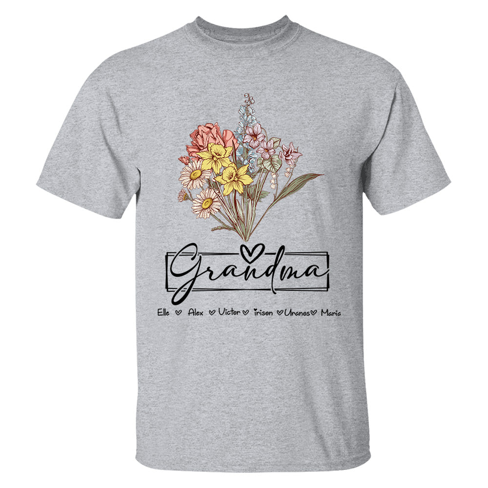 Personalized Wildflower Grandma And Kids Name Shirt - Mother's Day Gift