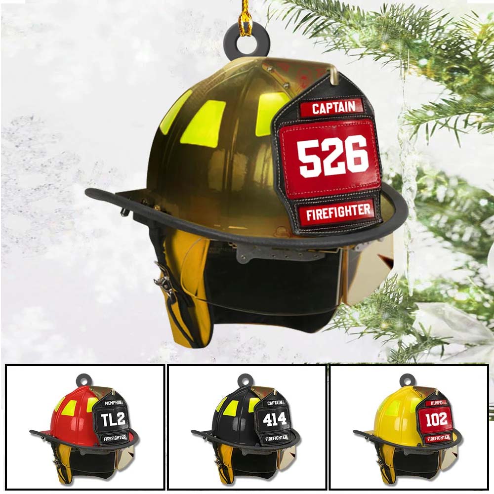 Customize Helmet And Name Ornament Gift For Firefighter Fireman