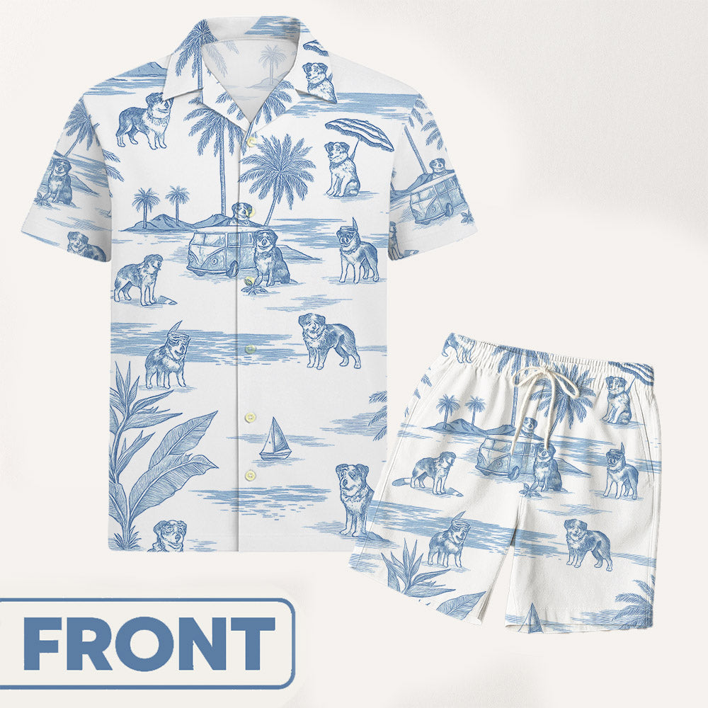Australian Shepherd Toile De Jouy Style Hawaiian Shirt Pt99