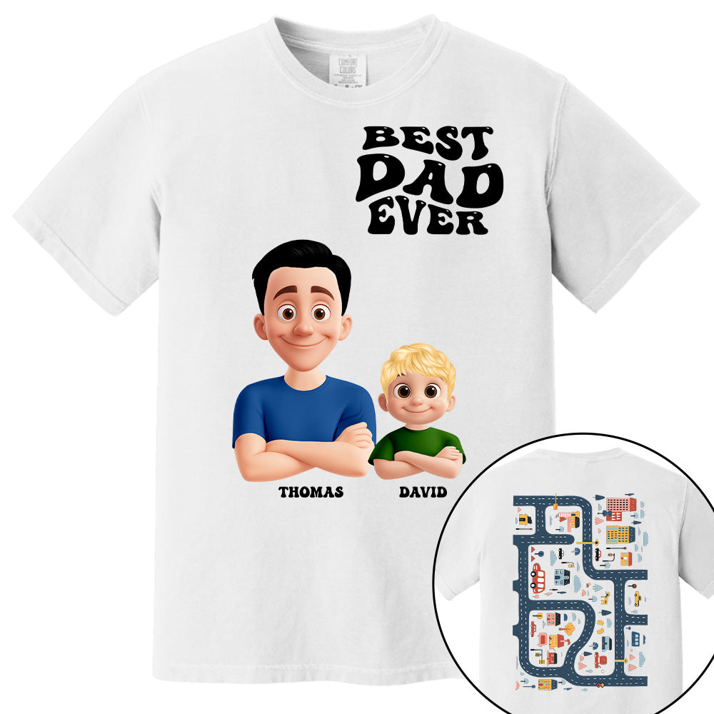 Funny Tired Dad - Baby Plays Cars On Dad's Back Mat Road - Personalized Shirt For Dad Grandpa NA04 Pt99