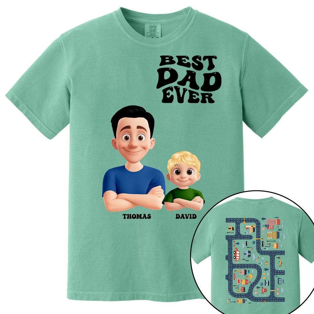 Funny Tired Dad - Baby Plays Cars On Dad's Back Mat Road - Personalized Shirt For Dad Grandpa NA04 Pt99