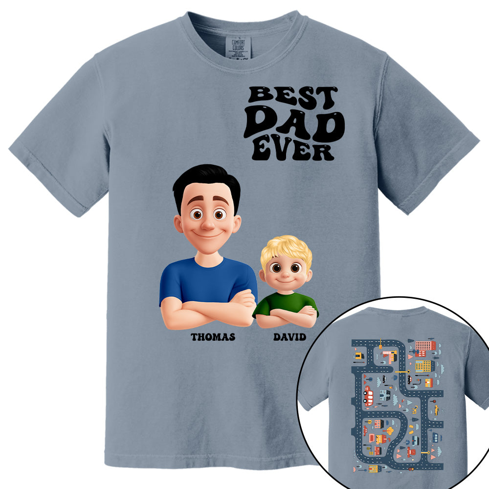 Funny Tired Dad - Baby Plays Cars On Dad's Back Mat Road - Personalized Shirt For Dad Grandpa NA04 Pt99