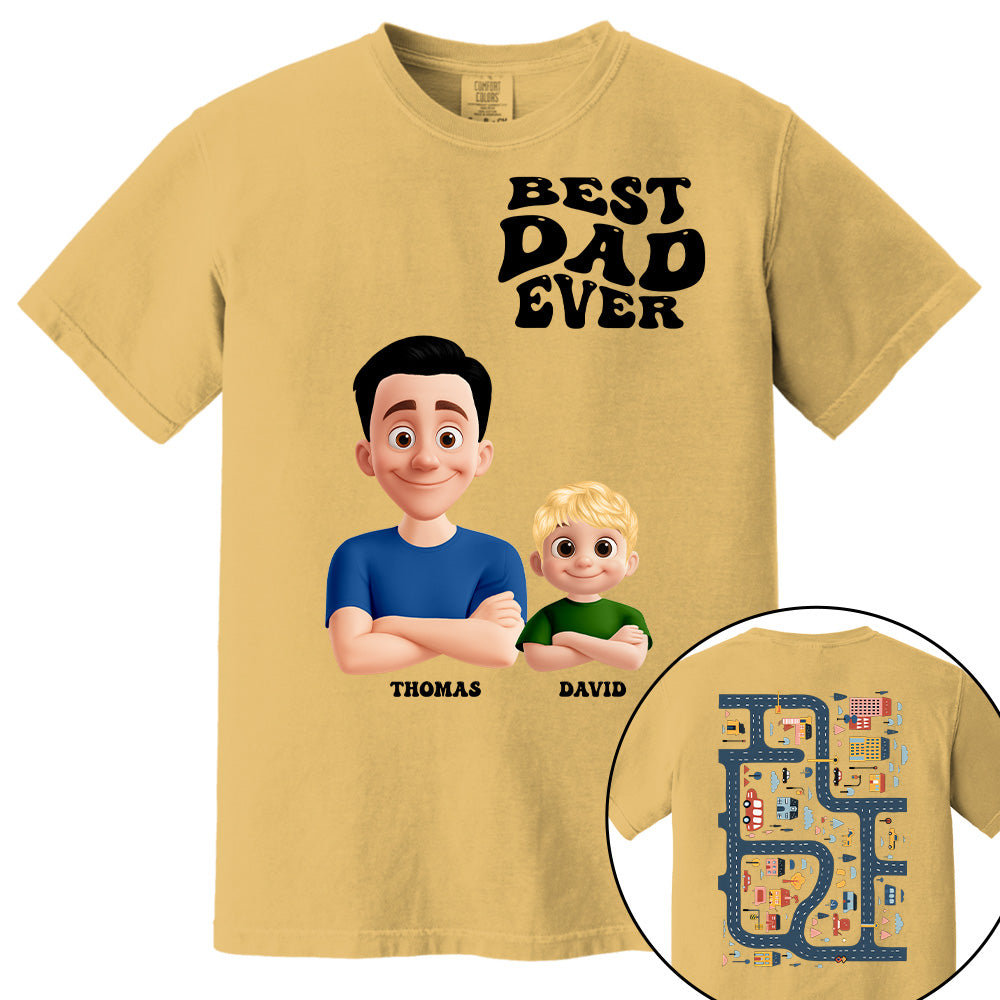 Funny Tired Dad - Baby Plays Cars On Dad's Back Mat Road - Personalized Shirt For Dad Grandpa NA04 Pt99