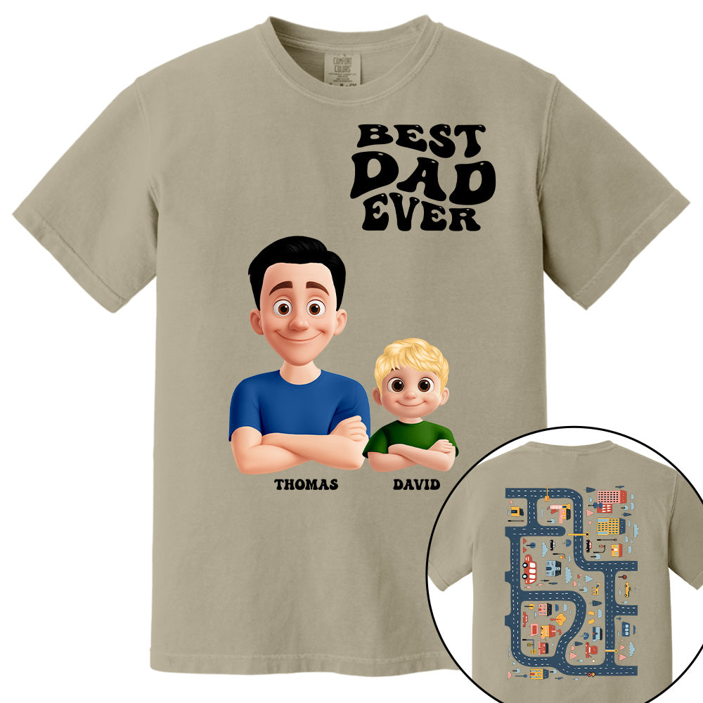 Funny Tired Dad - Baby Plays Cars On Dad's Back Mat Road - Personalized Shirt For Dad Grandpa NA04 Pt99