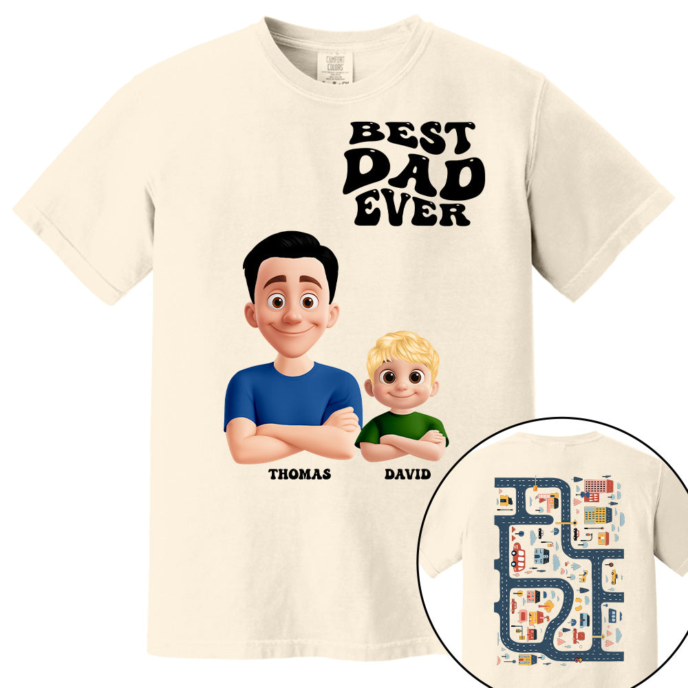 Funny Tired Dad - Baby Plays Cars On Dad's Back Mat Road - Personalized Shirt For Dad Grandpa NA04 Pt99