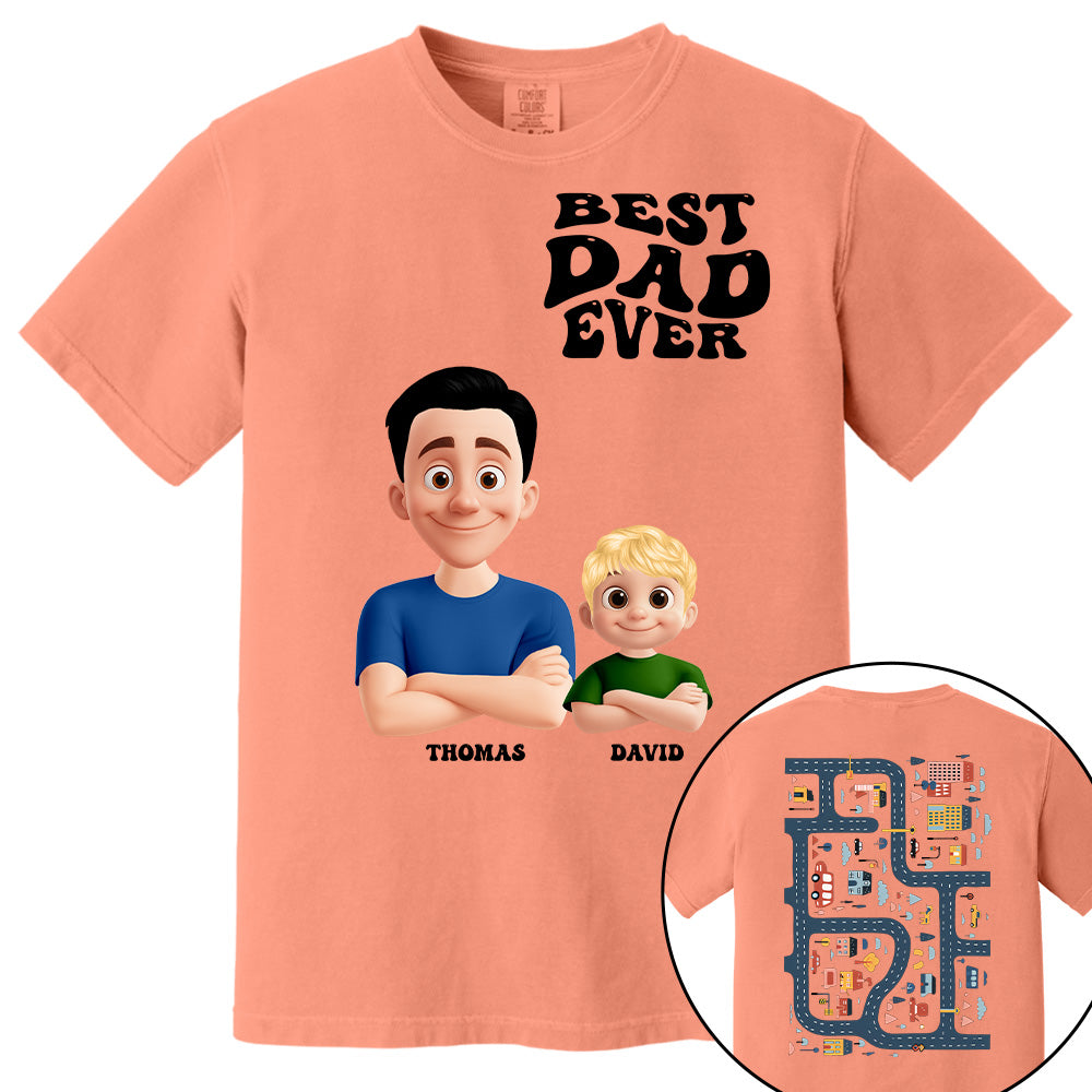 Funny Tired Dad - Baby Plays Cars On Dad's Back Mat Road - Personalized Shirt For Dad Grandpa NA04 Pt99