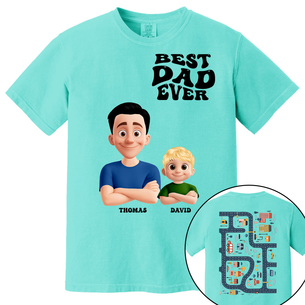 Funny Tired Dad - Baby Plays Cars On Dad's Back Mat Road - Personalized Shirt For Dad Grandpa NA04 Pt99