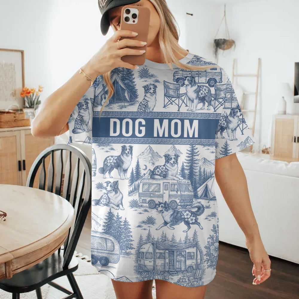 Border Collie, Custom Camping Dog Lovers Toile De Jouy Style, Personalized All Over Print Shirt T1807 Do99