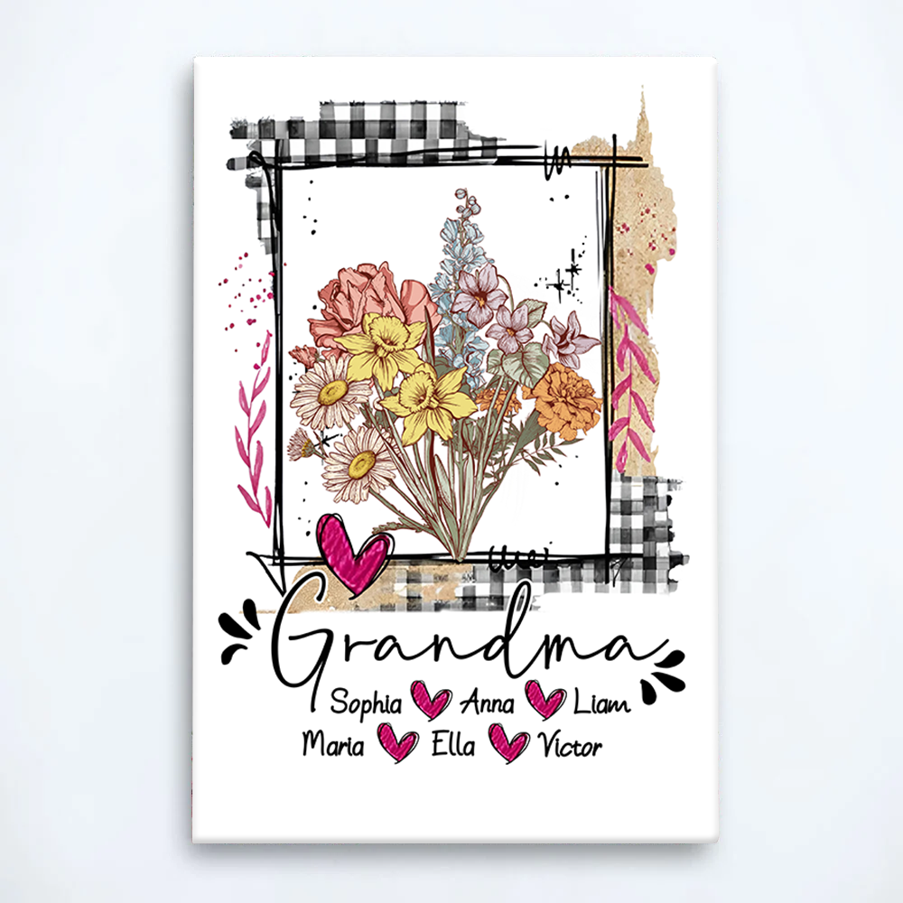 Artistic Checkered Wildflowers As A Gift For Grandma And Kids Canvas For Grandma & Mom - Mother's Day Gift - Birthday Gift For Her