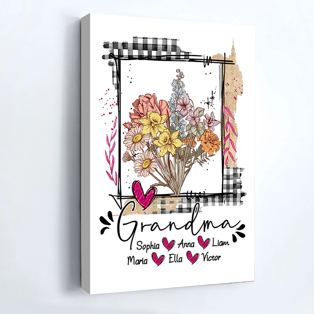 Artistic Checkered Wildflowers As A Gift For Grandma And Kids Canvas For Grandma & Mom - Mother's Day Gift - Birthday Gift For Her