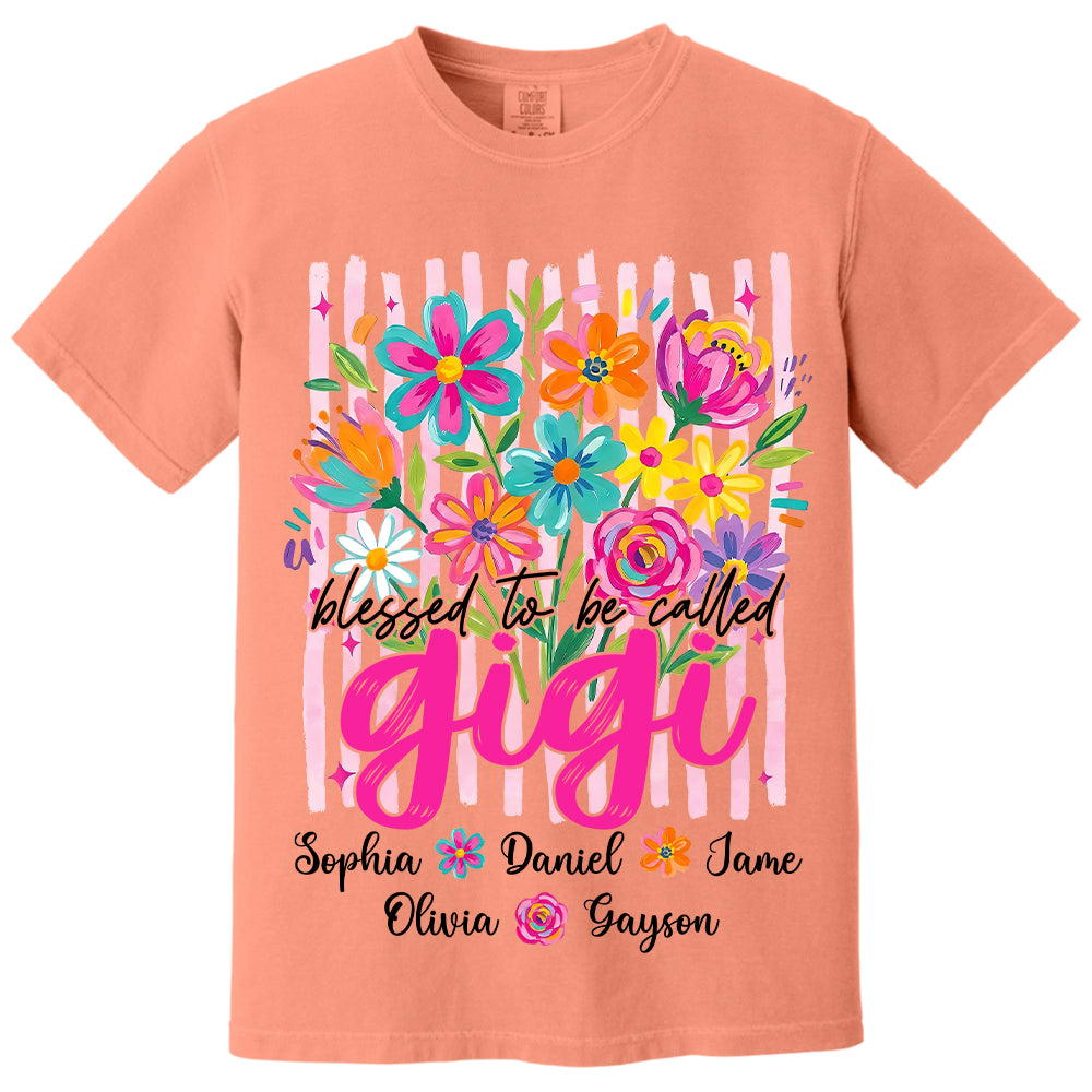 Blessed To Be Called Gigi, Personalized Grandma Shirt With Grandkids Name Custom, Striped Boho Floral Brushstroke Wildflower, Gift For Grandma Mom, Gift For Mother's Day MI209 VH01