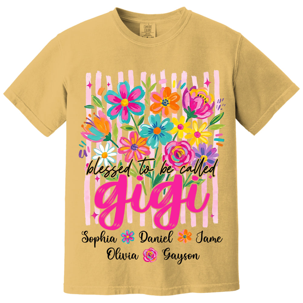 Blessed To Be Called Gigi, Personalized Grandma Shirt With Grandkids Name Custom, Striped Boho Floral Brushstroke Wildflower, Gift For Grandma Mom, Gift For Mother's Day MI209 VH01