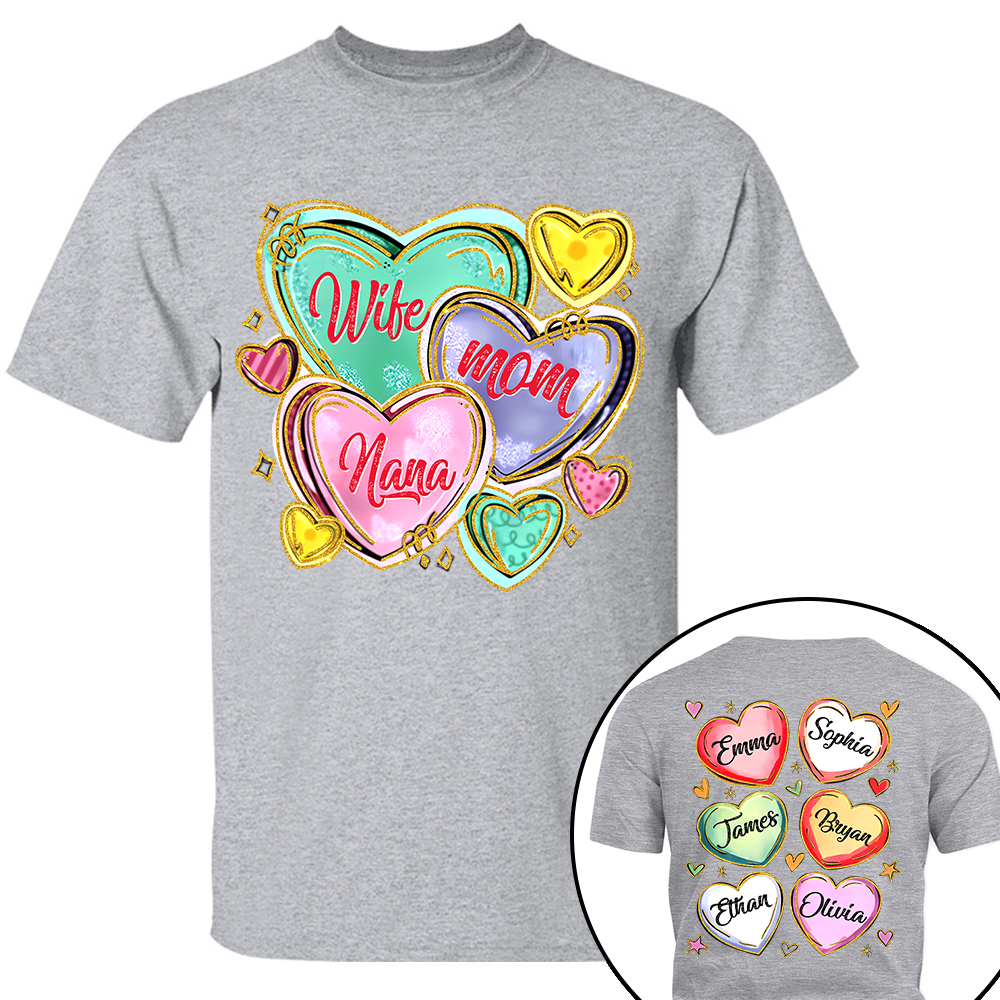 Personalized Grandma Heart Shirt, Custom Nickname Mom Grandma Shirts, Valentine Grandma Mom Gifts