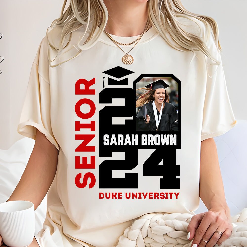 Senior 2024 Custom Photo Shirt, Personalized Graduation Shirt, Graduation Photo Shirt