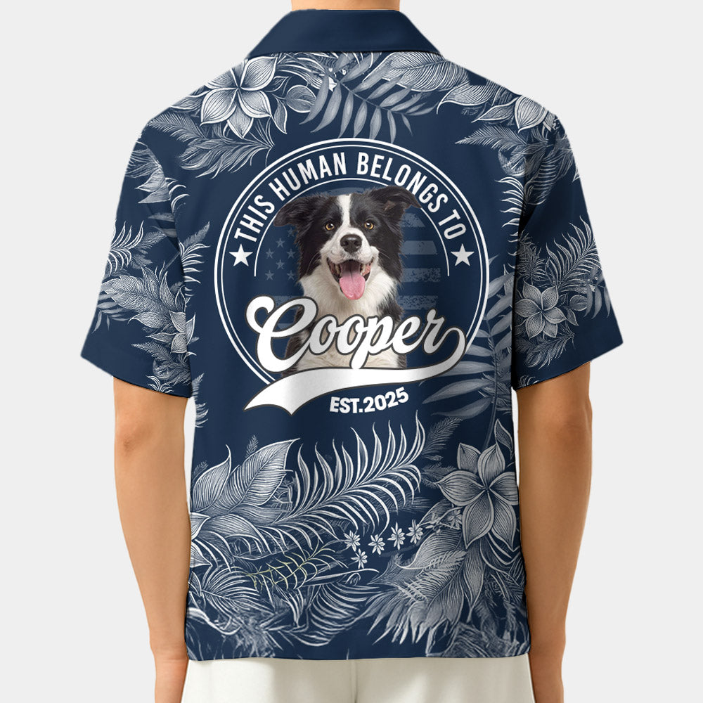 This Human Belongs To, Custom Photo Dog Short Sleeve Silk Shirt, Gift For Dog Lover T1807 Pt99