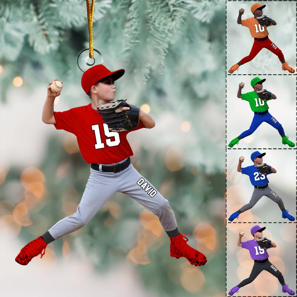 Personalized Baseball Acrylic Christmas Ornament, BaseBall Kid Player Ornament, Baseball Keepsake, Baseball Christmas Ornament Nh00