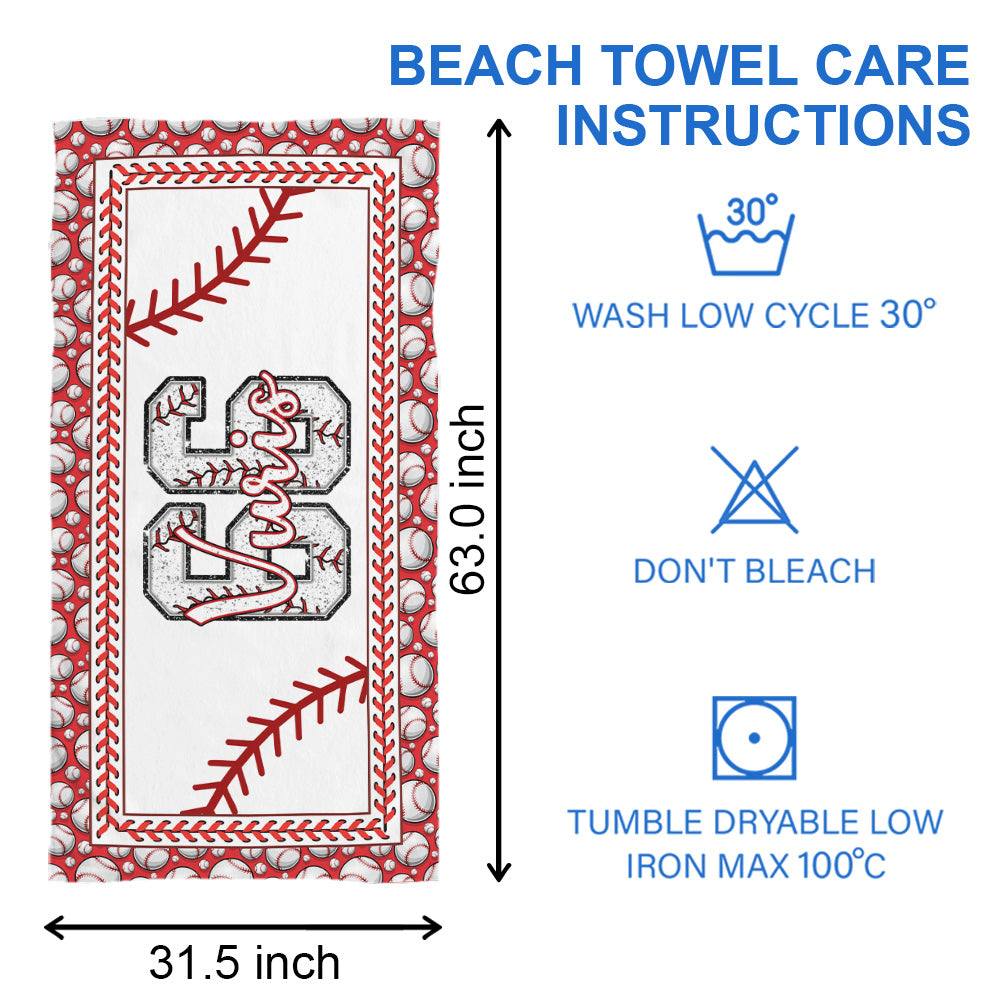 Personalized Baseball Beach Towel, Personalized with Name or Number, Baseball Lover Gift A2110 Tu20