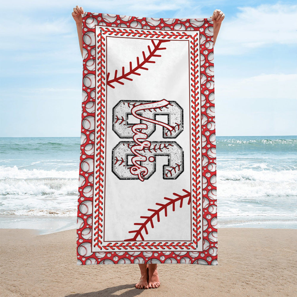 Personalized Baseball Beach Towel, Personalized with Name or Number, Baseball Lover Gift A2110 Tu20